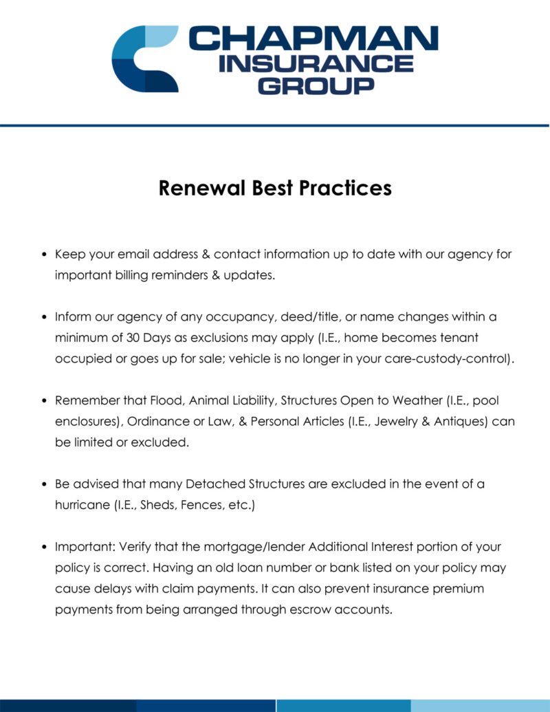 Renewal Best Practices Chapman Insurance Group